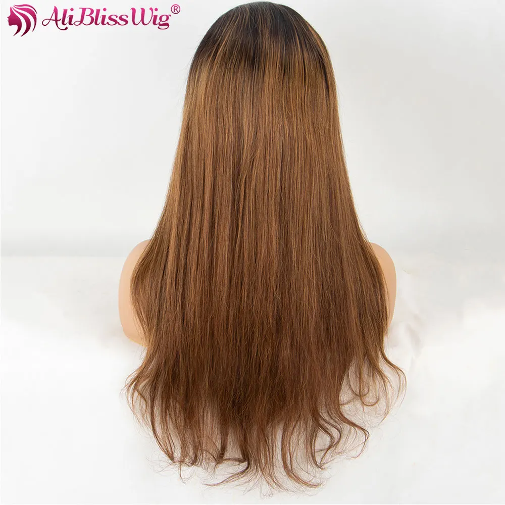 360 Lace Frontal Wig Ombre Brown Straight Lace Front Human Hair Wigs For Women Brazilian Remy Ponytail Natural Hairline (2)
