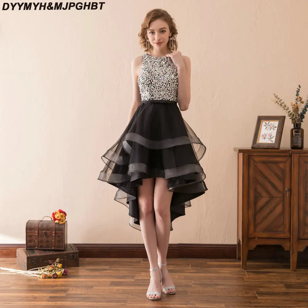 Short Front and Long Back Evening Dresses O Neck Black Organza Keyhole Back Crystal Asymmetrical Prom Dress
Short Front and Long Back Evening Dresses O Neck Black Organza Keyhole Back Crystal Asymmetrical Prom Dress