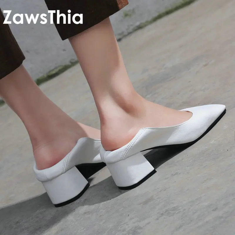 ZawsThia/2019 г. пикантные офисные женские тонкие туфли на высоком толстом квадратном