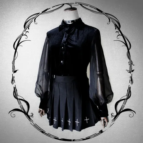 2019 New Women Casual Punk Lolita Harajuku Vintage Lantern Cotton Sleeve Chiffon Spliced Black Shirt Female Blouse
2019 New Women Casual Punk Lolita Harajuku Vintage Lantern Cotton Sleeve Chiffon Spliced Black Shirt Female Blouse