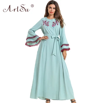 ArtSu Boho Style Women Pompoms Vintage Ethnic Maxi Dress Spring Flare Sleeve Green Floral Embroidery Dresses Vacation Robe Femme
ArtSu Boho Style Women Pompoms Vintage Ethnic Maxi Dress Spring Flare Sleeve Green Floral Embroidery Dresses Vacation Robe Femme