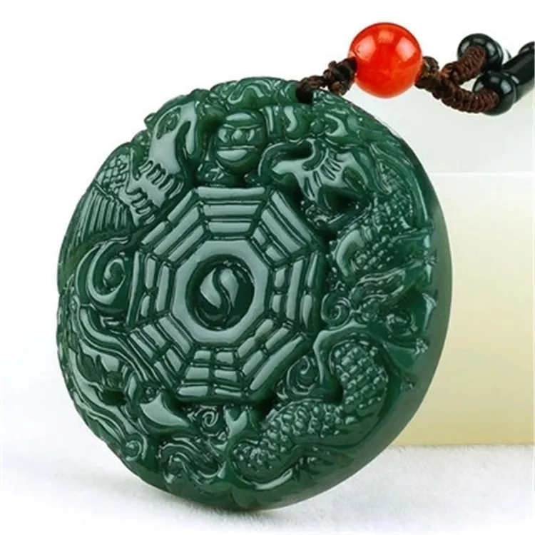 

The natural authentic Xinjiang Hetian Jade Jade Dragon Tai Chi Bagua mirror gossip jade pendant Pendant Necklace