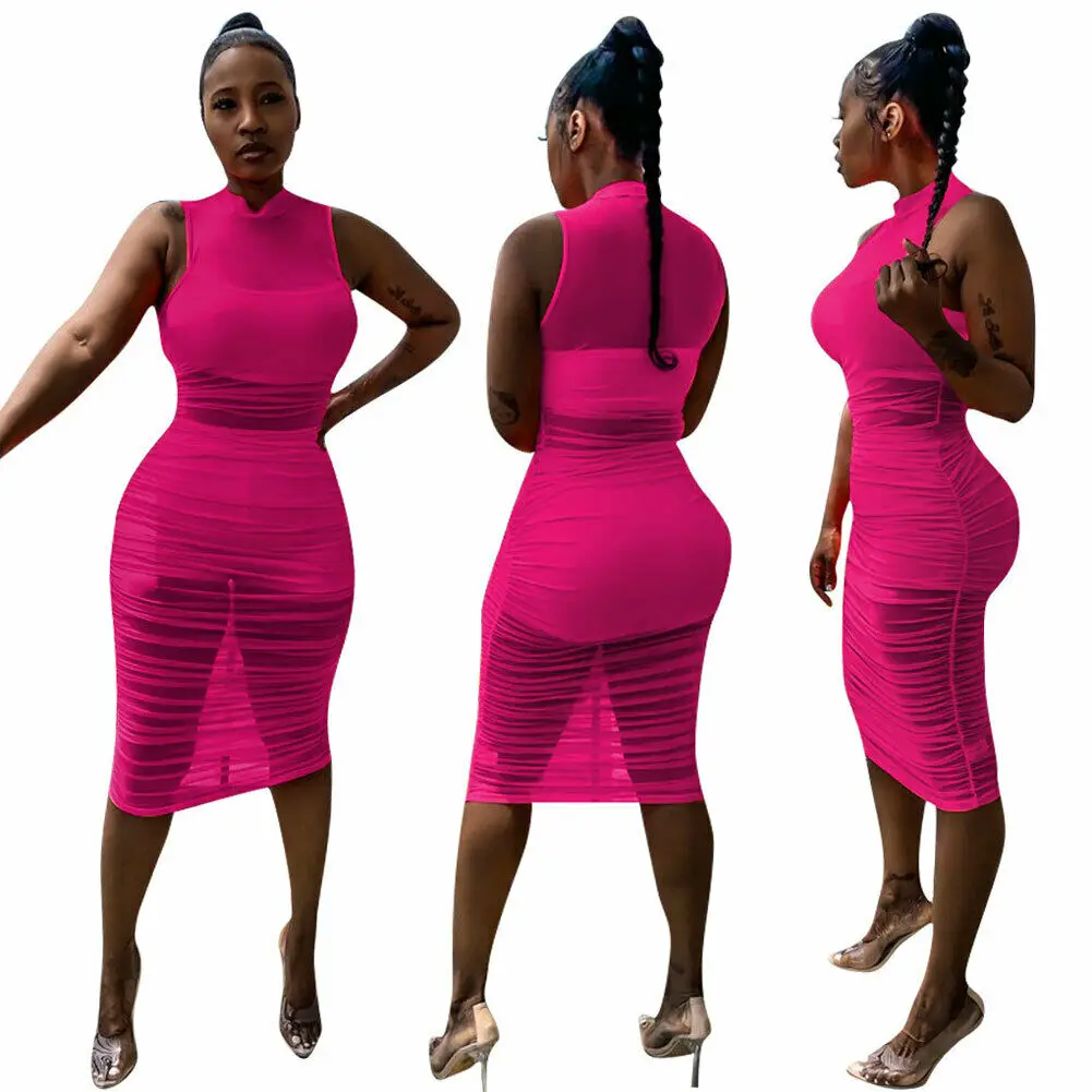Summer Female Solid Fluorescent Green Sleeveless Casual Mesh Sheer Dress Women Round Neck Vestido female Midi Sundresses
Summer Female Solid Fluorescent Green Sleeveless Casual Mesh Sheer Dress Women Round Neck Vestido female Midi Sundresses