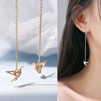 925 Sterling Needle Paper Crane Threader Long Chain Dangle Earrings With Crystal Decor For Women Fashion Jewelry Gifts
925 Sterling Needle Paper Crane Threader Long Chain Dangle Earrings With Crystal Decor For Women Fashion Jewelry Gifts