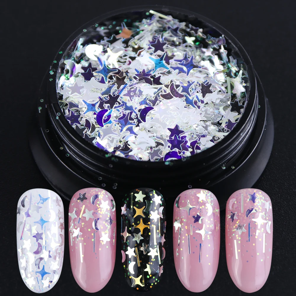 1Box Nail Art Nail Glitter Flakes Sequins Star Moon Laser Shining Blue Paillette Spangles Decoration Holographic Manicure JI779
1Box Nail Art Nail Glitter Flakes Sequins Star Moon Laser Shining Blue Paillette Spangles Decoration Holographic Manicure JI779