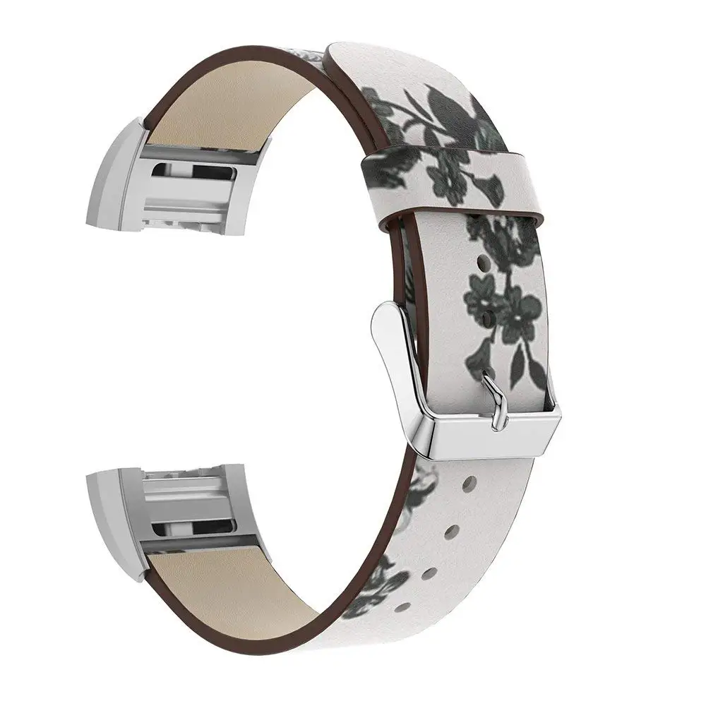 Genuine Leather Replacement Band Straps for Fitbit Charge 2 Smartwatch Pastoral Flowers Printed Bracelet Wristband 9.6 (4)