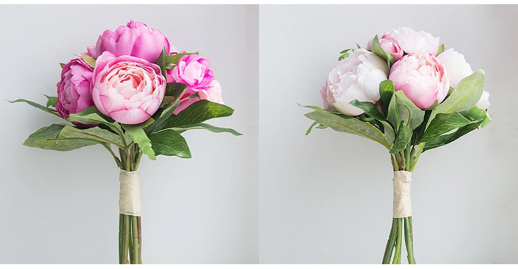 artificial silk peonies pink bridal bouquet fake flower (60)