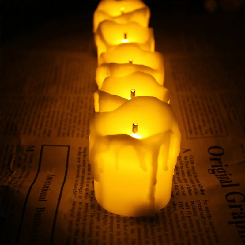 Image Set of 12 Calming Votive Candles Yellow Frosted LED Tealight Candles With Timer Flashing Smoke free For Romance Indoors Gifts
