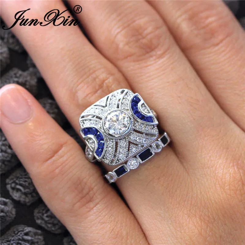 Crystal Female Blue Square Ring Set Cute Bridal Wedding Rings 925 Sterling Silver Filled Zircon Engagement Rings For Women
Crystal Female Blue Square Ring Set Cute Bridal Wedding Rings 925 Sterling Silver Filled Zircon Engagement Rings For Women