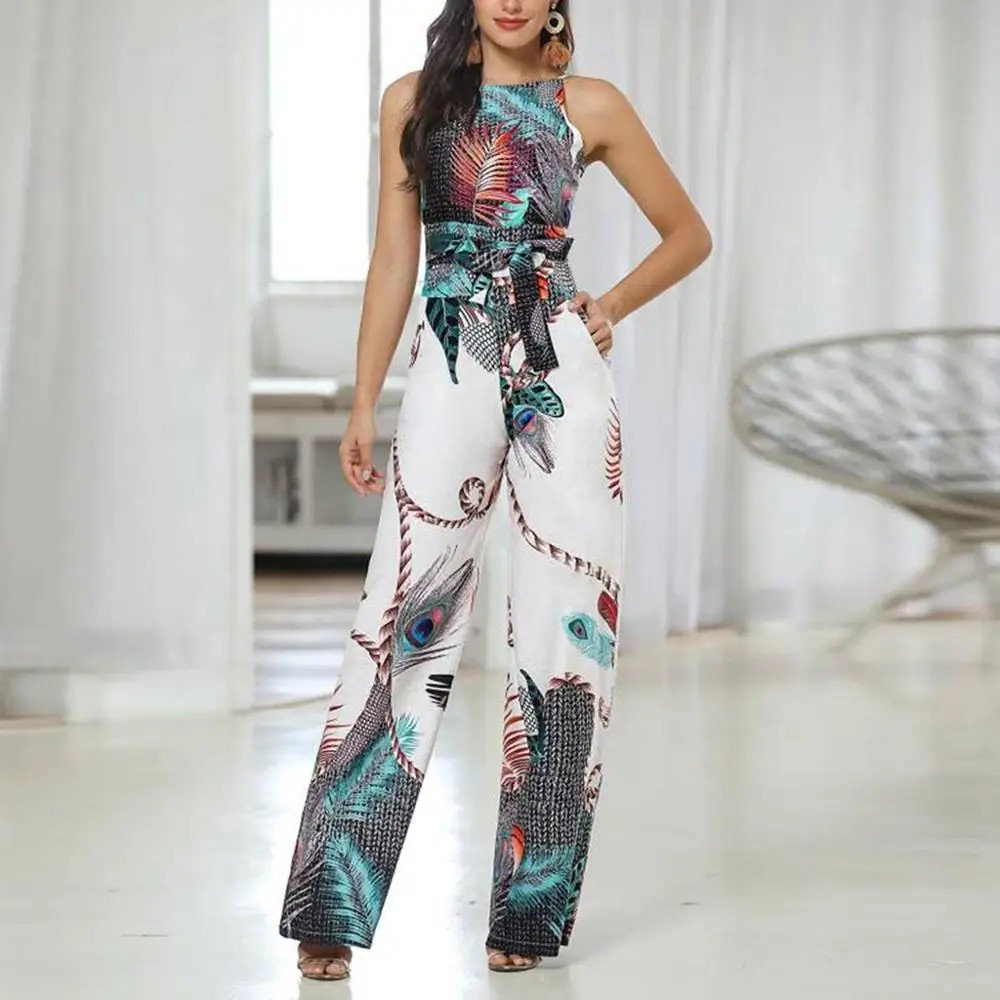 Women Sexy O-Neck Jumpsuits Pants Feather Printed Sleeveless Bandage Loose Long Jumpsuits Playsuit Outdoor Leisure Jumpsuits
Women Sexy O-Neck Jumpsuits Pants Feather Printed Sleeveless Bandage Loose Long Jumpsuits Playsuit Outdoor Leisure Jumpsuits