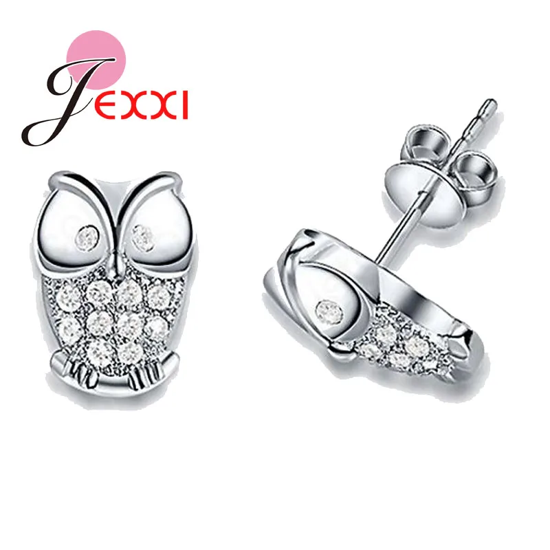 

New Fashion Night Owl Jewelry Genuine 925 Sterling Silver With Shiny Cubic Zirconia Gem Stone Animal Woman Stud Earrings