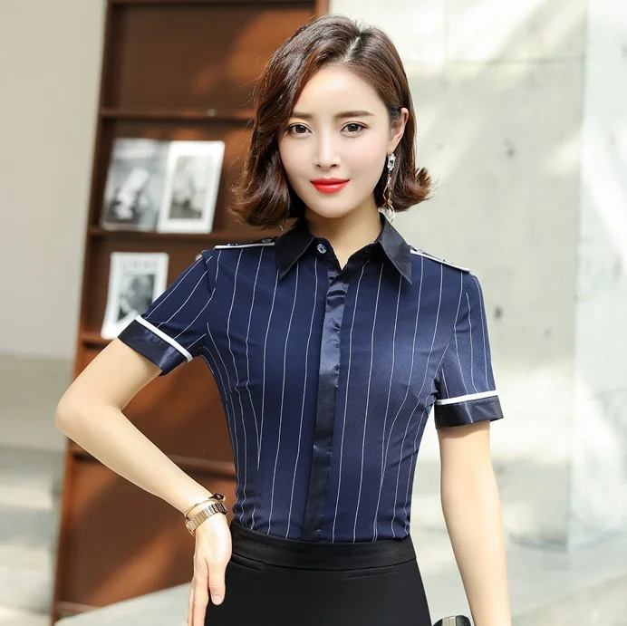 Summer Fashion Women Blouses & Shirts Navy blue Striped Short Sleeve Office Ladies Work Wear Tops OL Style
Summer Fashion Women Blouses & Shirts Navy blue Striped Short Sleeve Office Ladies Work Wear Tops OL Style