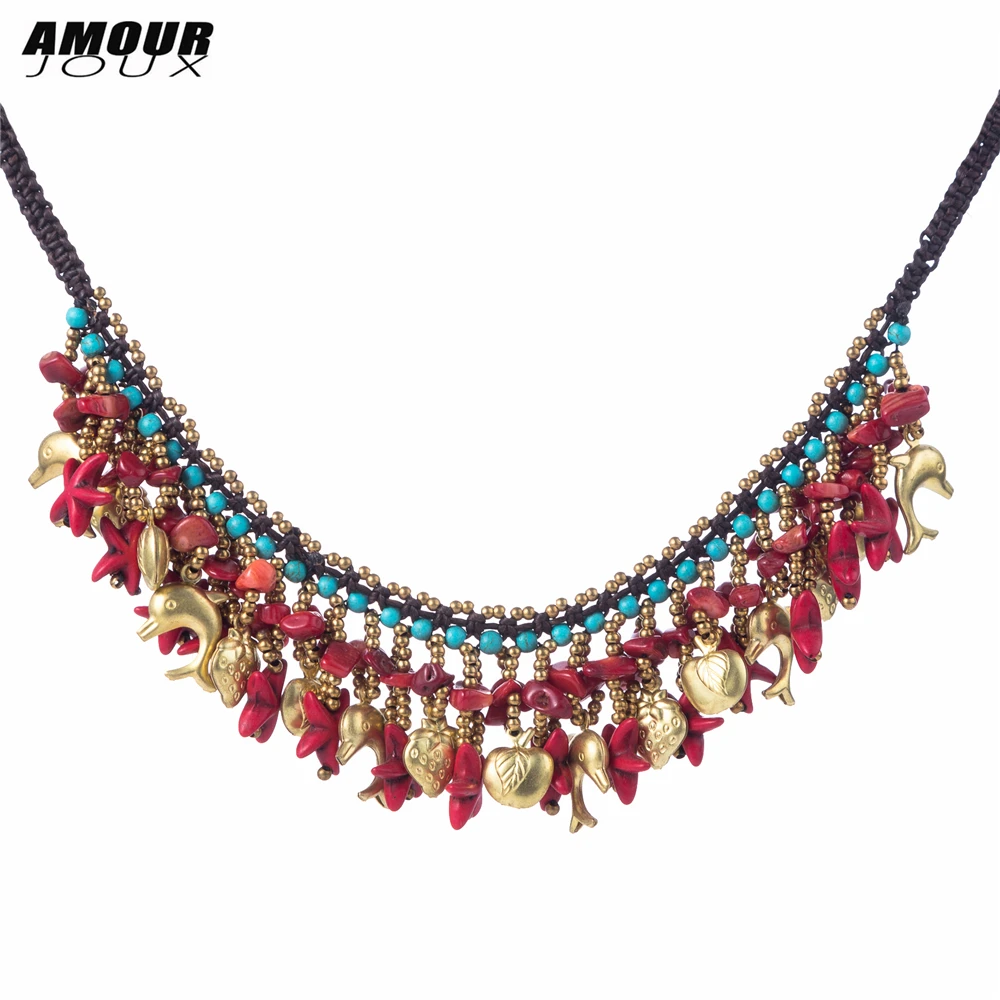 Boho Handmade Vintage Red Sea Star Charm Green Beaded Choker Statement Necklaces For Women Female Bohemian Jewelry 
Boho Handmade Vintage Red Sea Star Charm Green Beaded Choker Statement Necklaces For Women Female Bohemian Jewelry
