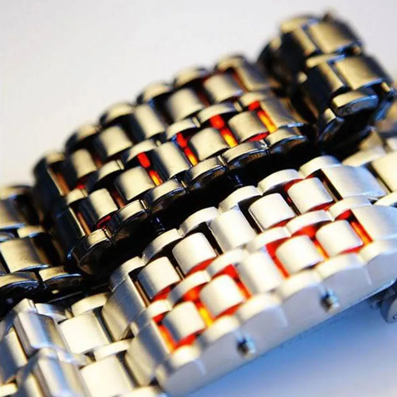 Lava Iron Samurai Men\'s Watch Luxury Stainless Steel Band LED Watches Date Hour Punk Bracelet Sport Wristwatches reloj hombre