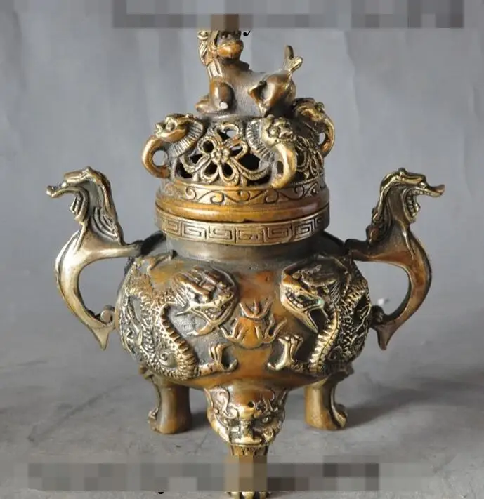 S01328 6"Chinese palace bronze dragon foo dog lion beast statue incense burner Censer (A0321)
S01328 6"Chinese palace bronze dragon foo dog lion beast statue incense burner Censer (A0321)