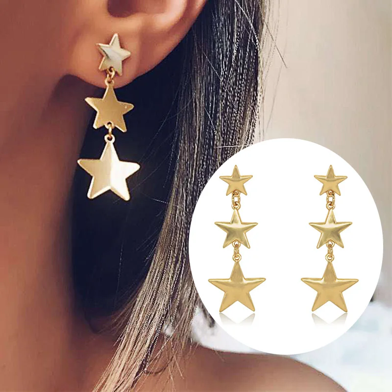 New Arrival Gold Pentagram Star Dangle Earrings For Women Vintage Street Style Bohemian Long Pentagram Drop Earrings For Female
New Arrival Gold Pentagram Star Dangle Earrings For Women Vintage Street Style Bohemian Long Pentagram Drop Earrings For Female