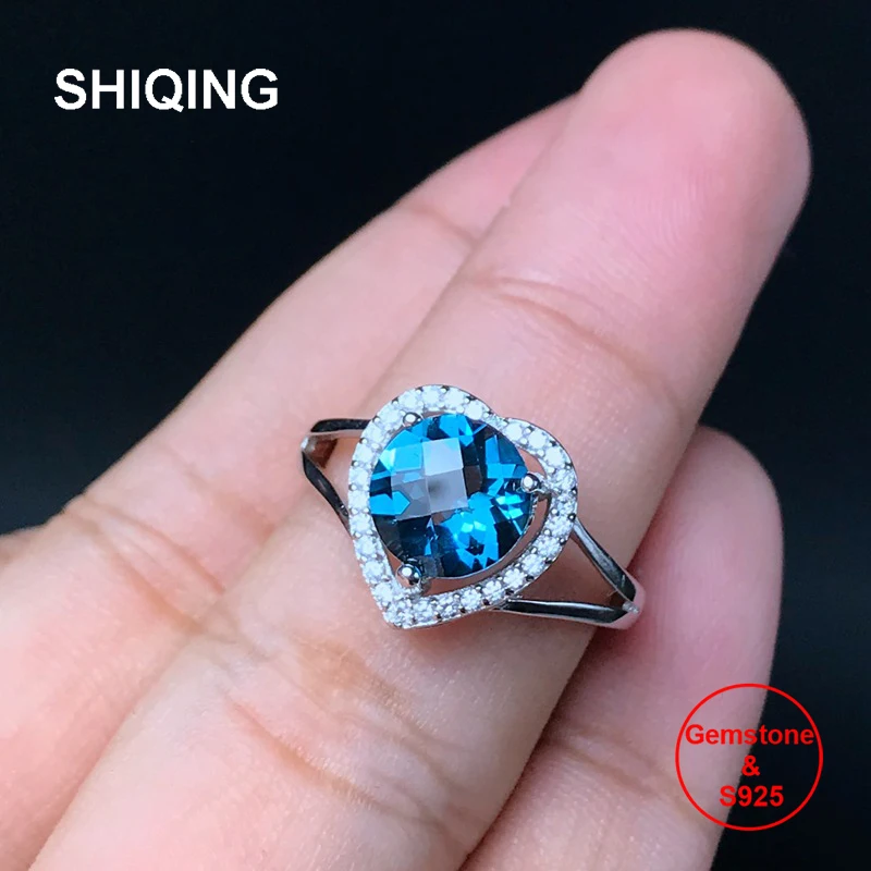 SHIQING природа AAA голубой топаз чистый тело фотосеребряное Сердце Романтические