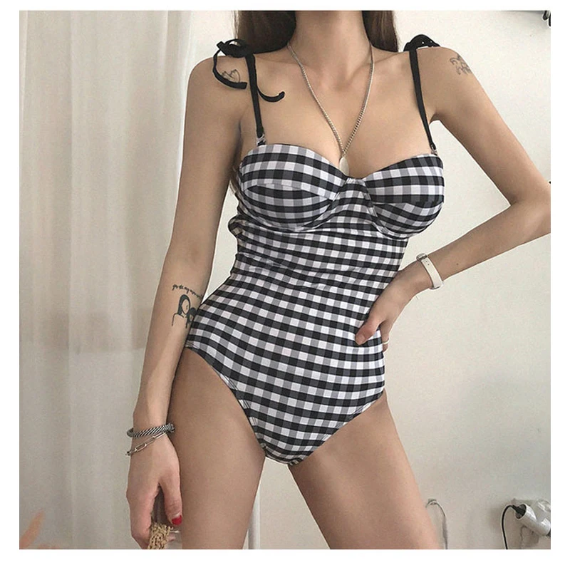 Sexy Bikini Push Up Trikini Woman Swimsuits A Full Swimsuit For Women Vintage New Black White Checked Underwire Brackets Breasts
Sexy Bikini Push Up Trikini Woman Swimsuits A Full Swimsuit For Women Vintage New Black White Checked Underwire Brackets Breasts
