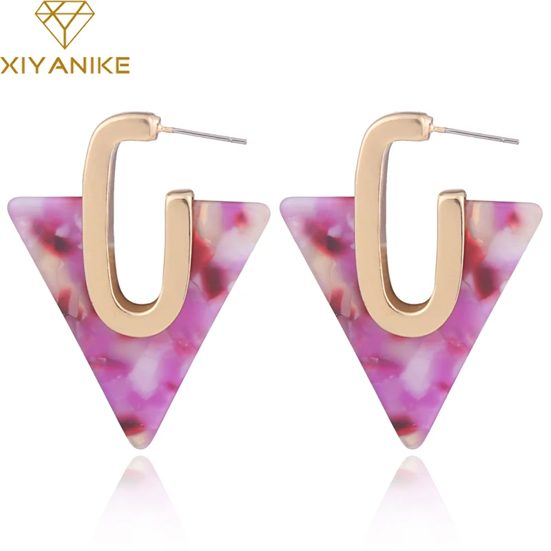 XIYANIKE 2018 Hot Sale Multi-colors Earrings Geometric Metal U Shape Triangle Acid Acrylic Resin Drop Earrings For Woman E341 
XIYANIKE 2018 Hot Sale Multi-colors Earrings Geometric Metal U Shape Triangle Acid Acrylic Resin Drop Earrings For Woman E341
