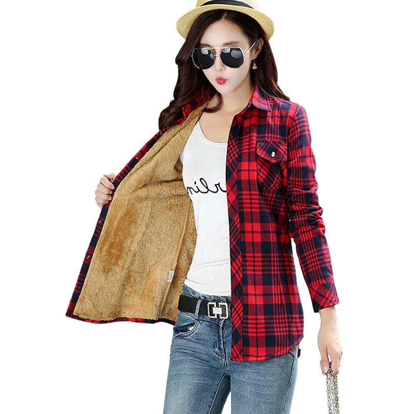 Women Winter Keep Warm Cotton Plaid Blouse Fashion Long Sleeve Turn-down Collar Pocket Velvet 2018 Shirt Tops Blusas Feminina
Women Winter Keep Warm Cotton Plaid Blouse Fashion Long Sleeve Turn-down Collar Pocket Velvet 2018 Shirt Tops Blusas Feminina