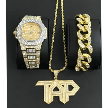 Luxury Men Watch Hip Hop Jewelry Watch & Bracelet & Necklace &Combo Set Dollar sign Pendant Ice Out Cuban Bracelet Crystal Miami
Luxury Men Watch Hip Hop Jewelry Watch & Bracelet & Necklace &Combo Set Dollar sign Pendant Ice Out Cuban Bracelet Crystal Miami
