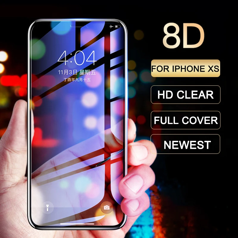 

Lamorniea For iPhone XS MAX 6D Full Cover Tempered Glass Screen Protector 8D Protective Glass Film For iPhone XR XS X S MAX 6.5"