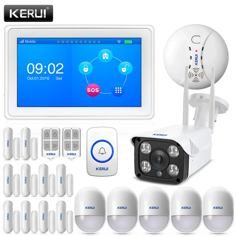 KERUI original touch-screen amazing design 7 Inch TFT Color Display WIFI+ GSM flat table Alarm System kit with outdoor camera
KERUI original touch-screen amazing design 7 Inch TFT Color Display WIFI+ GSM flat table Alarm System kit with outdoor camera