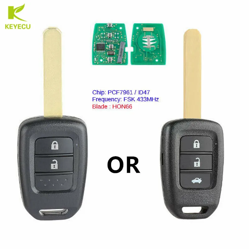 KEYECU Replacement Remote Key Fob 433MHz ID47 CHIP for Honda Accord Civic City BR-V Crider 2013 2014 2015 2016 Euro
KEYECU Replacement Remote Key Fob 433MHz ID47 CHIP for Honda Accord Civic City BR-V Crider 2013 2014 2015 2016 Euro