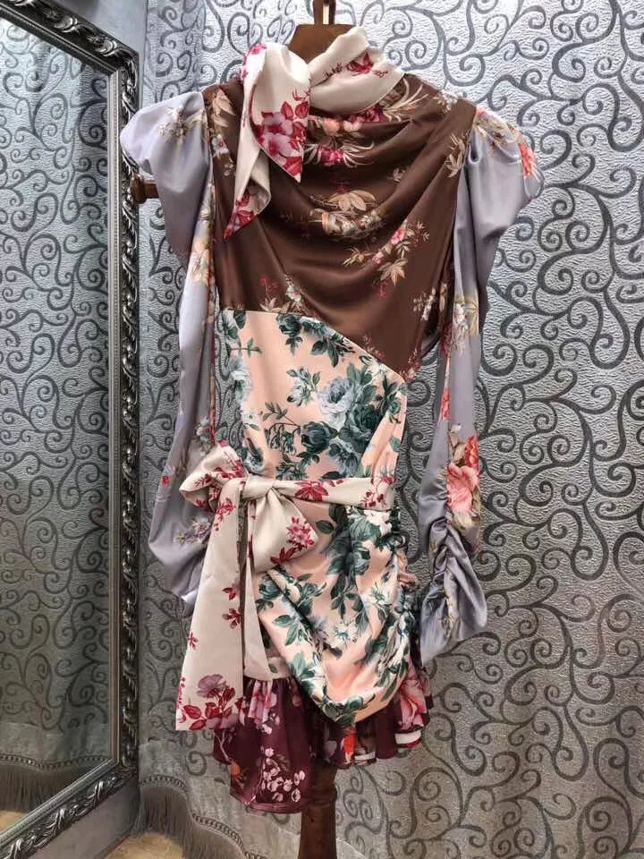 Celebrity Women Print Flower Dress Hit Color Patchwork Long Sleeved Draped Collar Bow Party Dresses
Celebrity Women Print Flower Dress Hit Color Patchwork Long Sleeved Draped Collar Bow Party Dresses