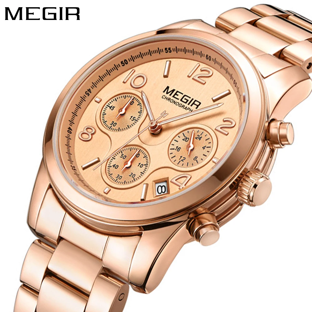 MEGIR Luxury Rose Gold Date Chronograph Fashion Sport Watch Women Top Brand Female Steel Dress Business Ladies Watches Clock
MEGIR Luxury Rose Gold Date Chronograph Fashion Sport Watch Women Top Brand Female Steel Dress Business Ladies Watches Clock