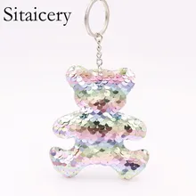 Sitaicery Pom Pom cekiny ozdoba brelok z misiem Pokemon brelok breloki zwierzęta wisiorek na klucze do samochodu kobiety dziewczyna najlepsze prezenty(China)