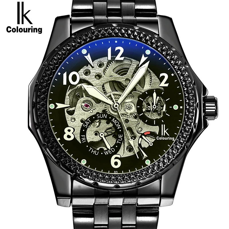 IK 2017 новые черные мужские наручные часы с скелетом из нержавеющей стали Античный