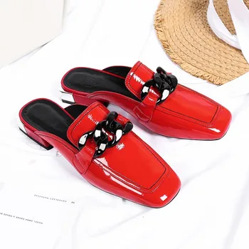 GPOKHDS 2019 women slippers cow leather red color metal decoration summer square heel low heels sandals size 42
GPOKHDS 2019 women slippers cow leather red color metal decoration summer square heel low heels sandals size 42