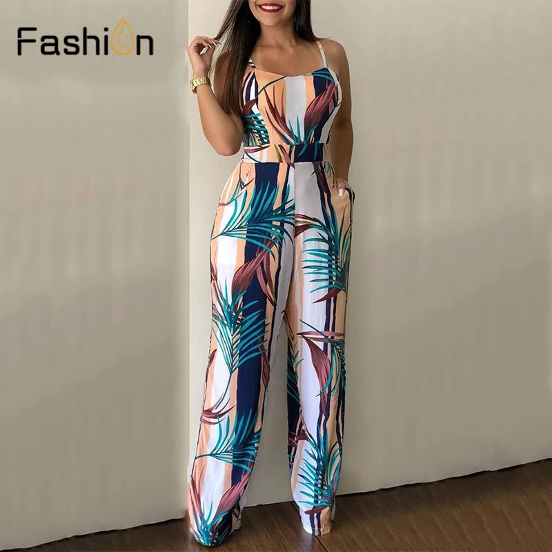Women Spaghetti Strap Leaf Print Wide Leg Bodycon Jumpsuit Sleeveless Streetwear Rompers Bohemain Style Jumpsuits Bodysuit
Women Spaghetti Strap Leaf Print Wide Leg Bodycon Jumpsuit Sleeveless Streetwear Rompers Bohemain Style Jumpsuits Bodysuit