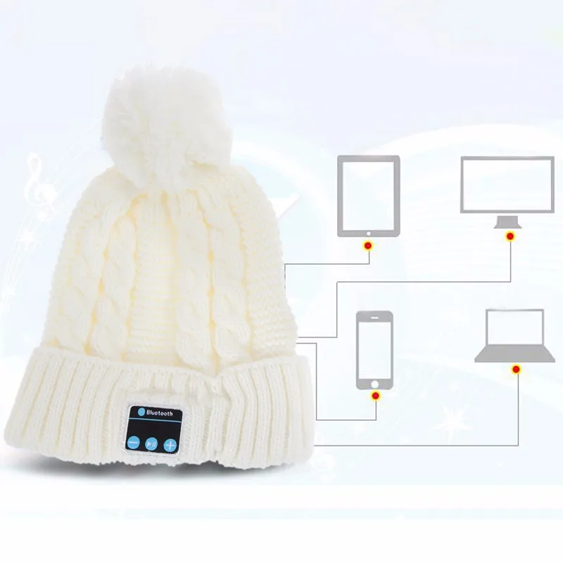 Women Winter Warm Wireless Sport Bluetooth Headset Smart Cap Headphone Speaker Soft Warming Bluetooth Beanie Hat For Smartphone