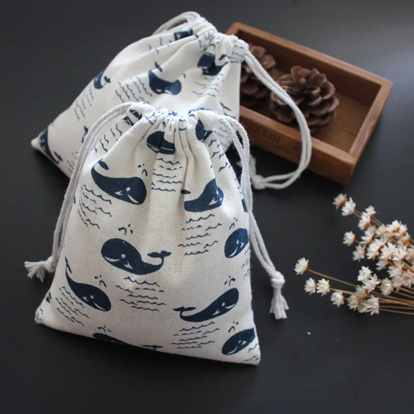 Image Cotton Cloth Bags Travel Storage Bags Cartoon Dolphin Storage Sack Phone Jewelry Bags Pouch for Travel Home Storage (S XXL)