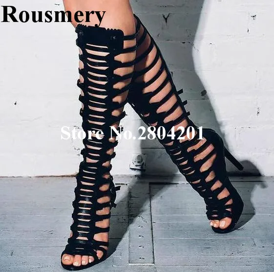 Rousmery Rome Black Cutout Super High Heel 12 cm Open Toe Knee-High Gladiator Sandals Booties Women Stage Party Summer Boots
Rousmery Rome Black Cutout Super High Heel 12 cm Open Toe Knee-High Gladiator Sandals Booties Women Stage Party Summer Boots