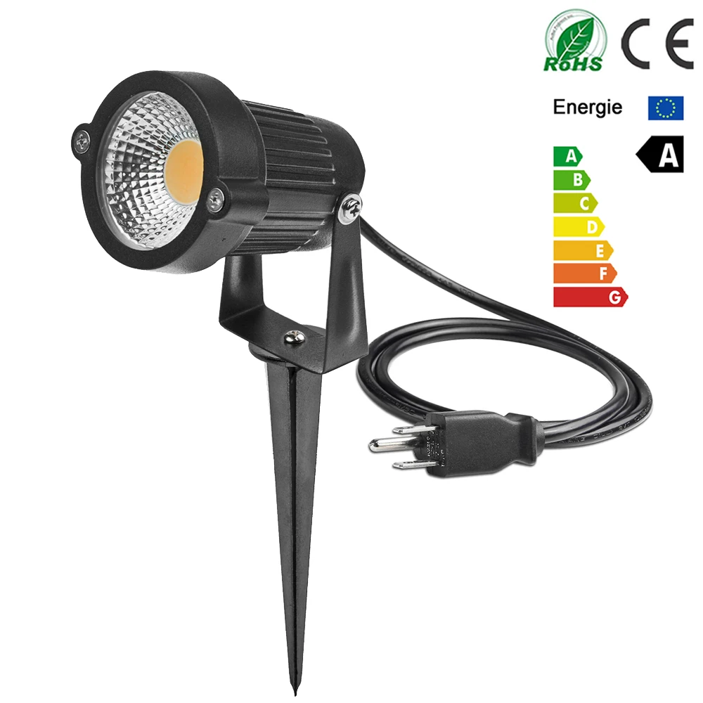 

IP65 US Plug 5W COB LED Lawn Outdoor Light Waterproof With Spike Garden Spotlight Lamp Warm/ Cool White AC 85-245V 110