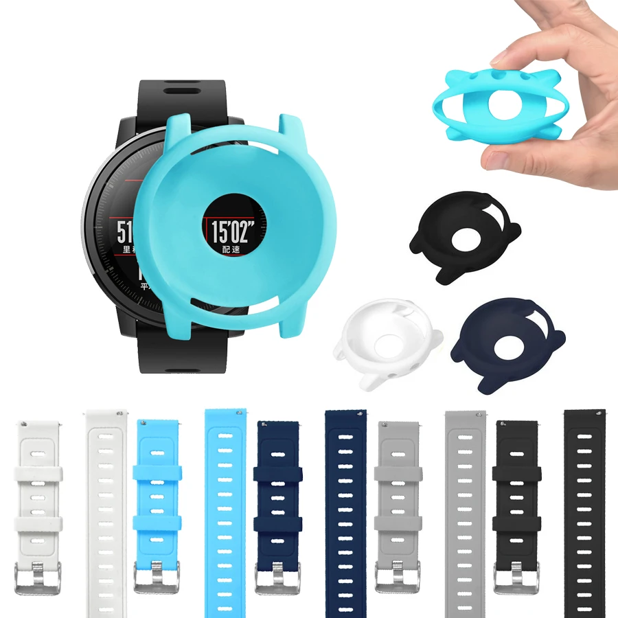 Ремешок 2 в 1 для смарт часов Amazfit Stratos силиконовый ремешок + мягкий чехол с полным
