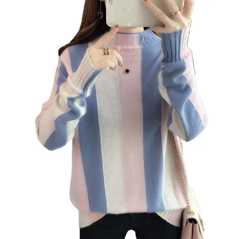 Women Sweaters and Pullovers Autumn Winter Color Block Vertical Striped High Neck Female Jumper Long Sleeve Turtleneck Knitwear
Women Sweaters and Pullovers Autumn Winter Color Block Vertical Striped High Neck Female Jumper Long Sleeve Turtleneck Knitwear