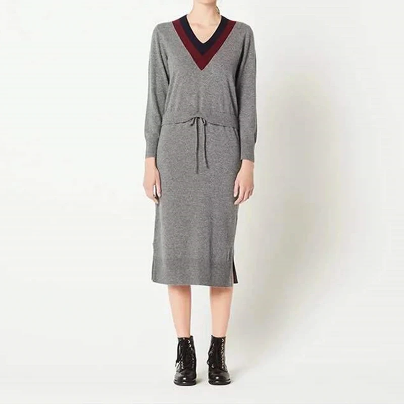 New ladies Midi Dress Women V-neck knitted Dress Long-sleeved Tie rope Autumn and winter 2019
New ladies Midi Dress Women V-neck knitted Dress Long-sleeved Tie rope Autumn and winter 2019