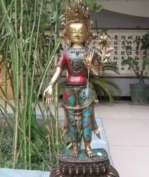 Chinese 100% Copper Bronze 24K Gild inlay turquoise coral beryl Buddha Statue 
Chinese 100% Copper Bronze 24K Gild inlay turquoise coral beryl Buddha Statue