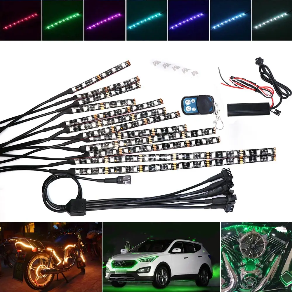 12PCS LED Strip Lamp Decorative Light Car Motorcycle Neon RGB Strips Lights Kit Waterproof Flexible Wireless Remote Control
12PCS LED Strip Lamp Decorative Light Car Motorcycle Neon RGB Strips Lights Kit Waterproof Flexible Wireless Remote Control