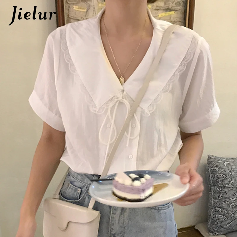 Jielur Women Shirts Lace-up Solid Color Short Sleeve Blouse Women Korean Style Roupas Feminina Summer 2019 White Women Blouses
Jielur Women Shirts Lace-up Solid Color Short Sleeve Blouse Women Korean Style Roupas Feminina Summer 2019 White Women Blouses