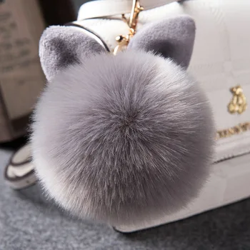 

2020 Fur Pom Pom Keychains Fake Rabbit fur ball key chain porte clef pompom de fourrure fluffy Bag Charms bunny keychain Keyring