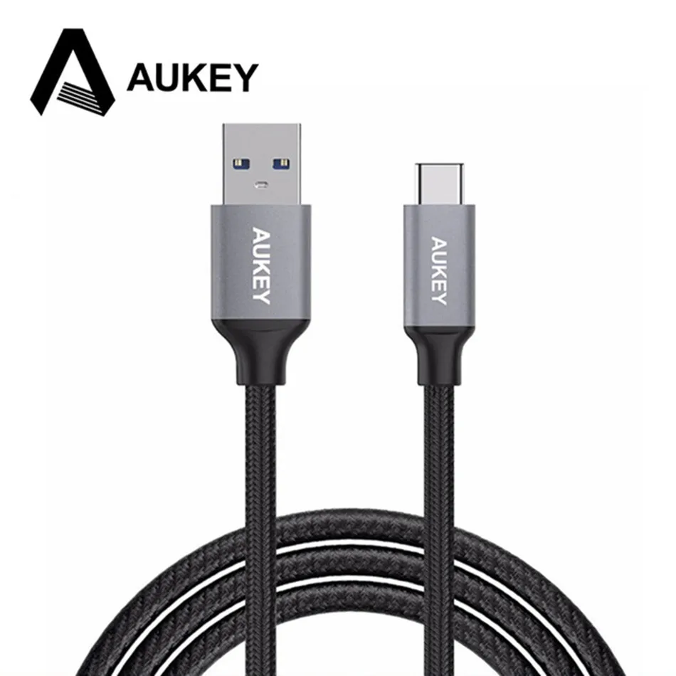 Фото AUKEY Тип usb C кабель (Алюминий + Плетеный) тип-с быстро зарядный данных для samsung Oneplus 5
