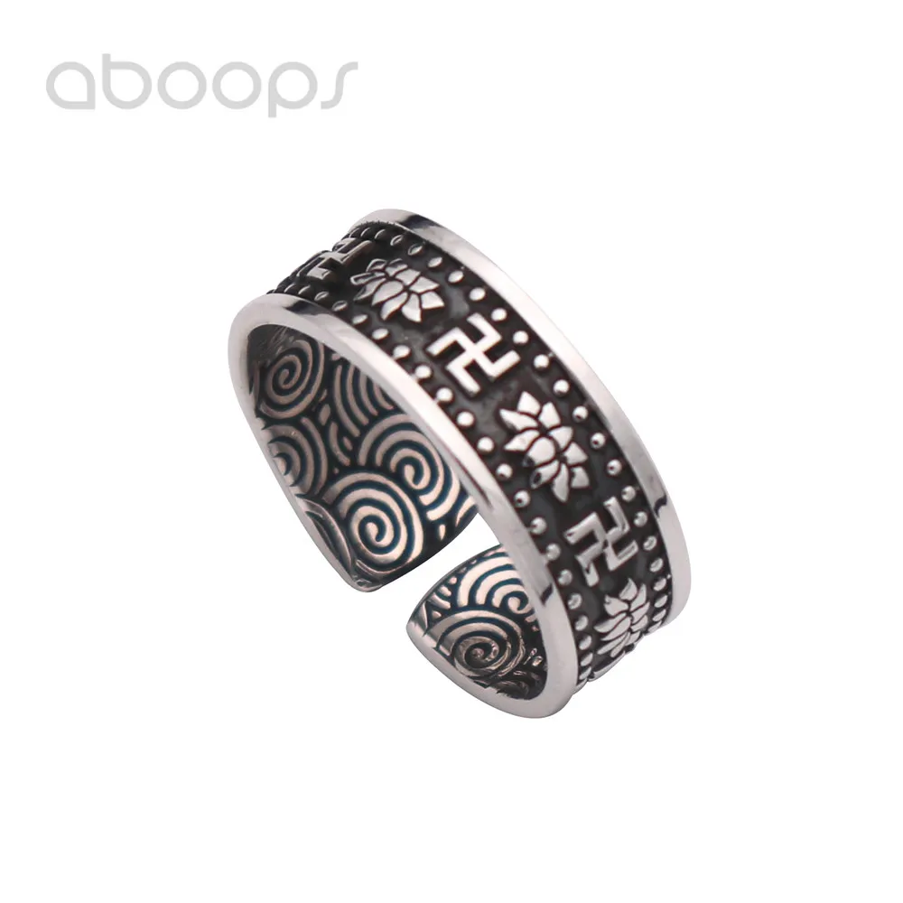 Mens Vintage Black 999 Sterling Silver Buddhism Swastika Lotus Flower Ring Jewelry with Chinese Auspicious Clouds 7mm Adjustable
Mens Vintage Black 999 Sterling Silver Buddhism Swastika Lotus Flower Ring Jewelry with Chinese Auspicious Clouds 7mm Adjustable