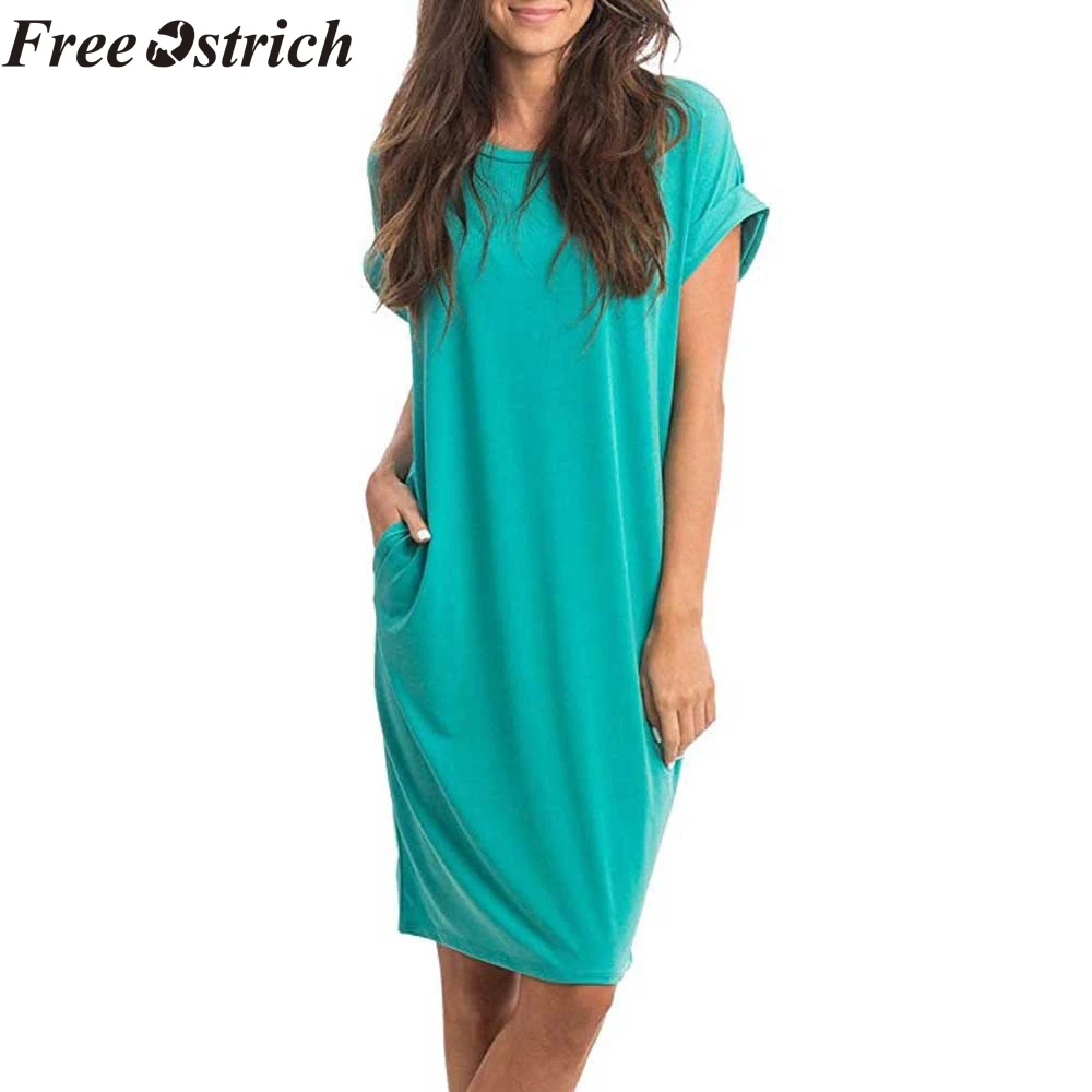 FREE OSTRICH Fashion ladies round neck solid color short-sleeved knee-length beautiful sexy casual summer beach day party dress
FREE OSTRICH Fashion ladies round neck solid color short-sleeved knee-length beautiful sexy casual summer beach day party dress