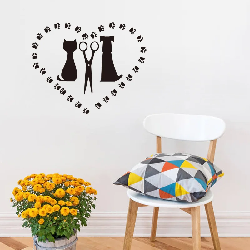 Image Cat And Dog Salon Vinyl Wall Sticker Cat Love Dog Removable Decals For Kids Room Home Decor