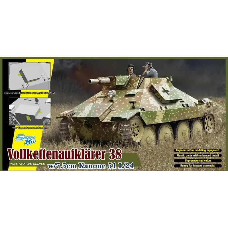 Набор моделей DRAGON 6815 1/35 Vollkettenaufklaerer 38 Вт/7,5 см Kanone 51 л/24 весы
Набор моделей DRAGON 6815 1/35 Vollkettenaufklaerer 38 Вт/7,5 см Kanone 51 л/24 весы